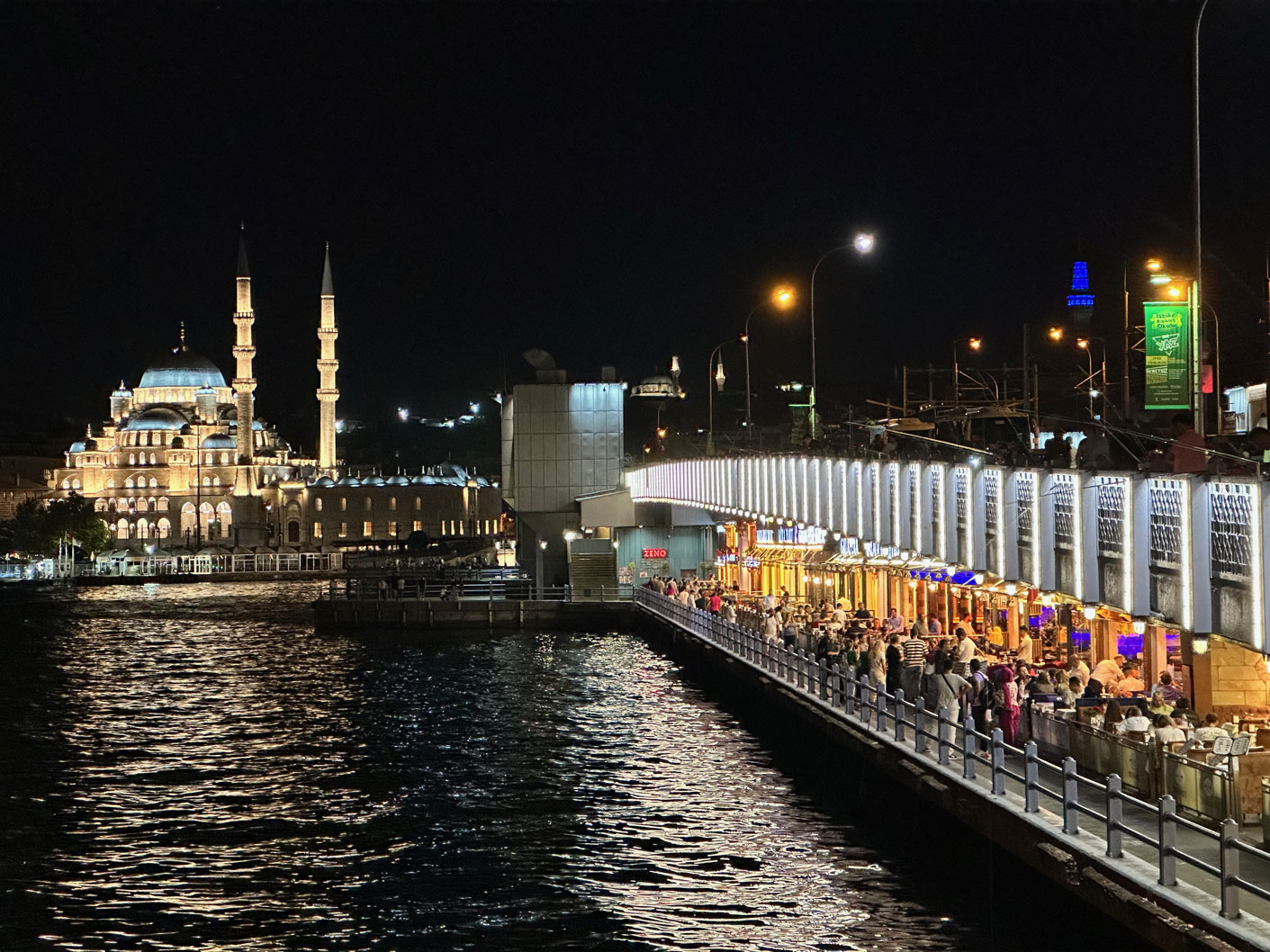 From the galata bridge view to Karakoy and Galata tower in the night